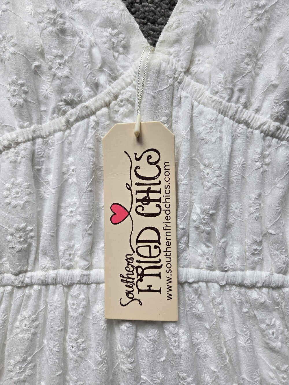 Southern Fried Chics White Eyelet Maxi Dress with Spaghetti Straps - Picture 4 of 9